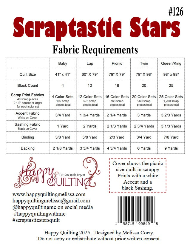 Back of the Scraptastic Stars Downloadable Pattern by Happy Quilting Melissa Corry