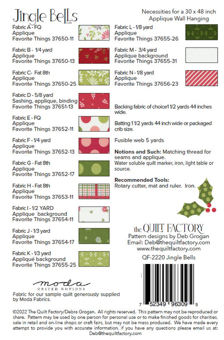 Back of the Jingle Bells Quilt Pattern by The Quilt Factory