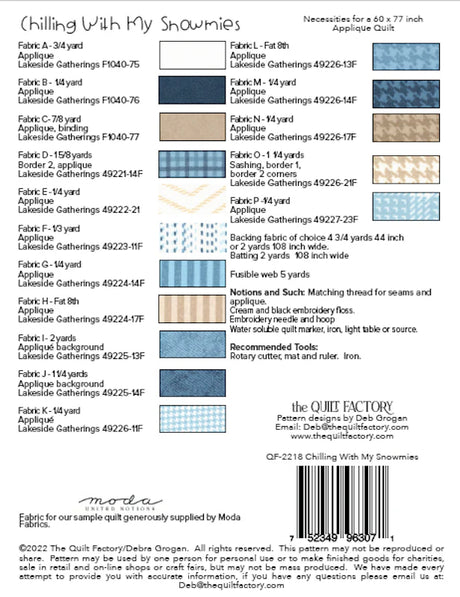 Back of the Chilling With My Snowmies Quilt Pattern by The Quilt Factory