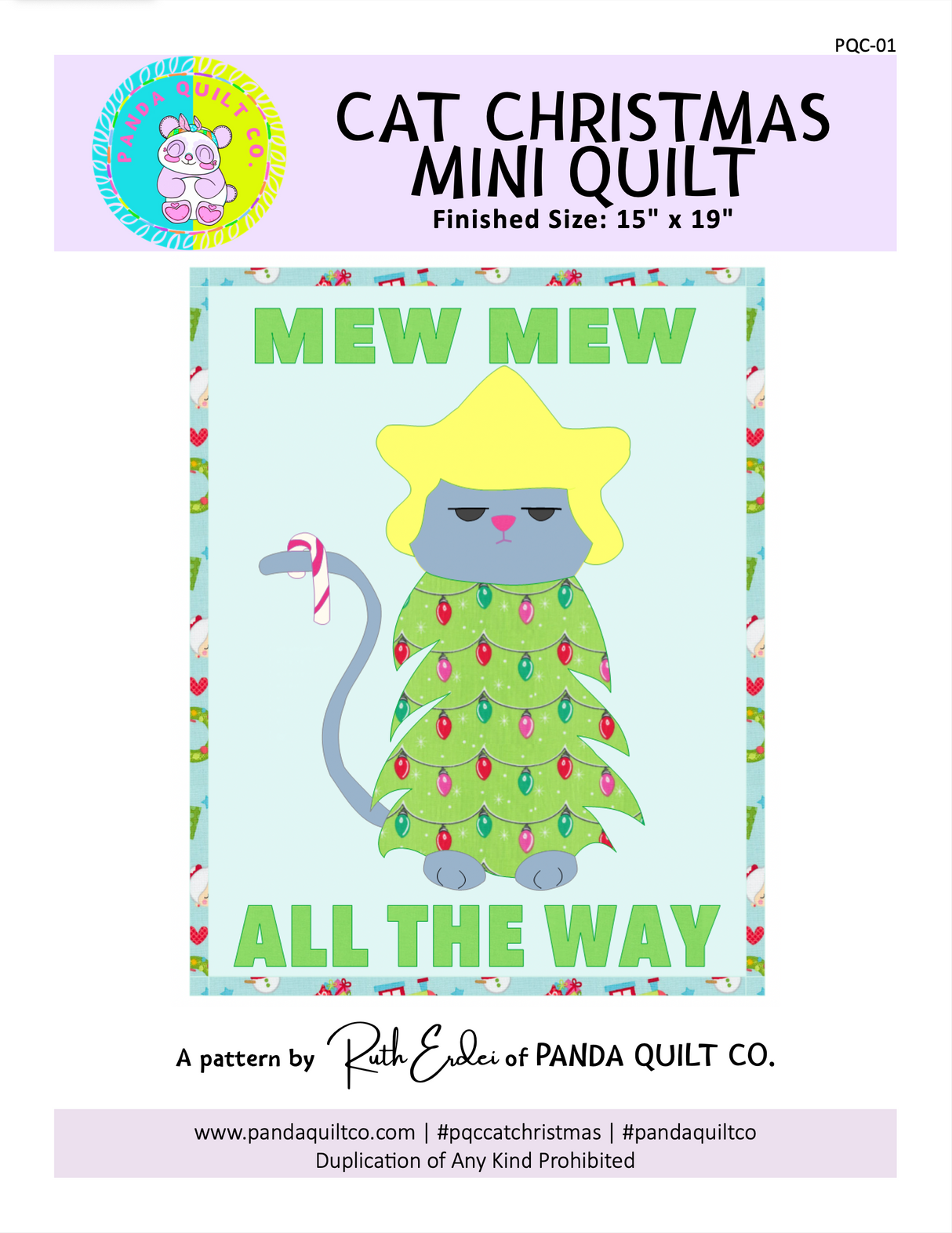 Cat Christmas Mini Quilt Downloadable Pattern by Panda Quilt Co