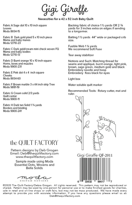 Back of the Gigi Giraffe Quilt Pattern by The Quilt Factory