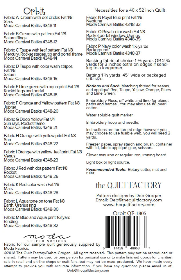 Back of the Orbit Quilt Pattern by The Quilt Factory