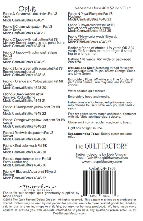 Back of the Orbit Quilt Pattern by The Quilt Factory