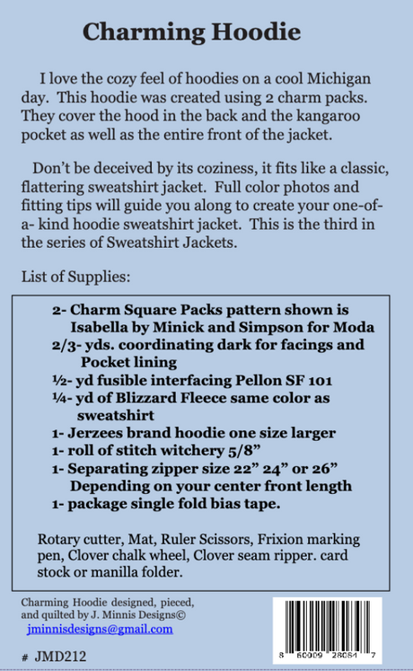 Back of the Charming Hoodie Sweatshirt Jacket Pattern by J. Minnis Designs
