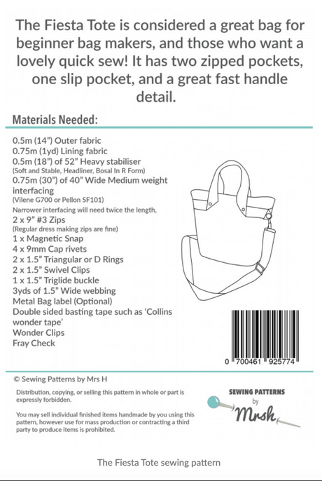 Back of the Fiesta Tote Sewing Pattern by Sewing Patterns by Mrs H