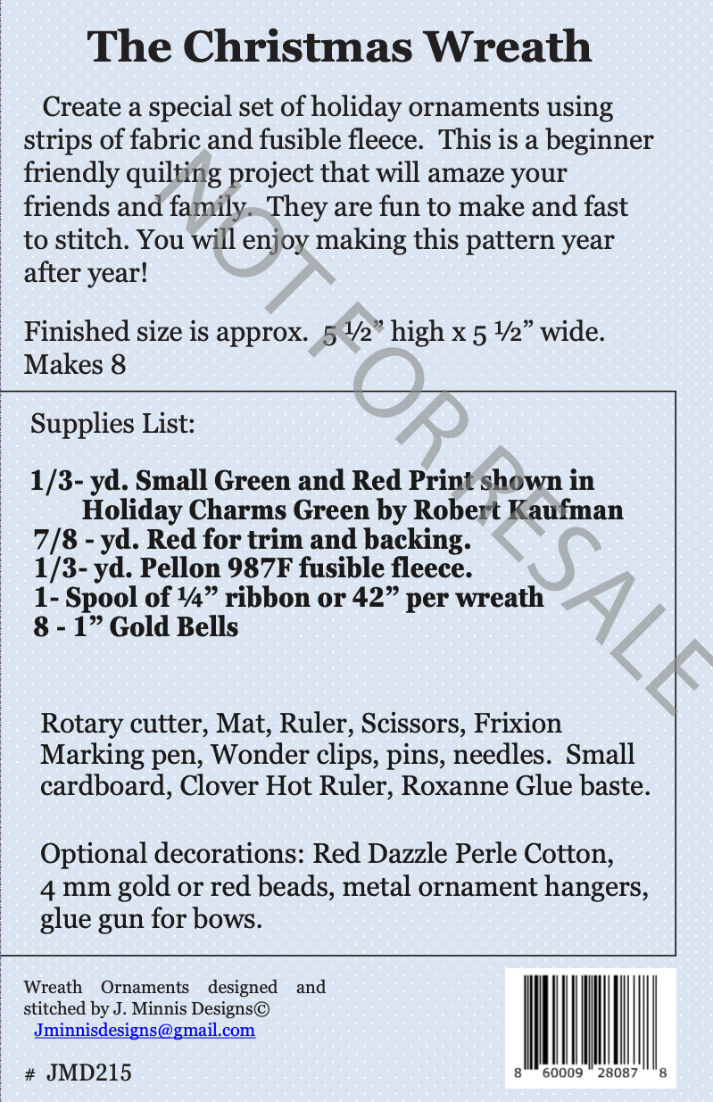 Back of the The Christmas Wreath Downloadable Pattern by J. Minnis Designs