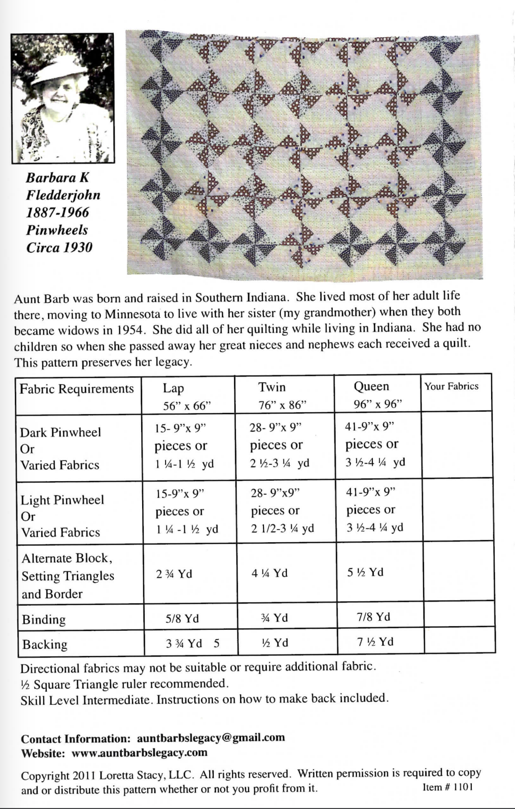 Back of the Pinwheels Quilt Pattern by Aunt Barb's Legacy