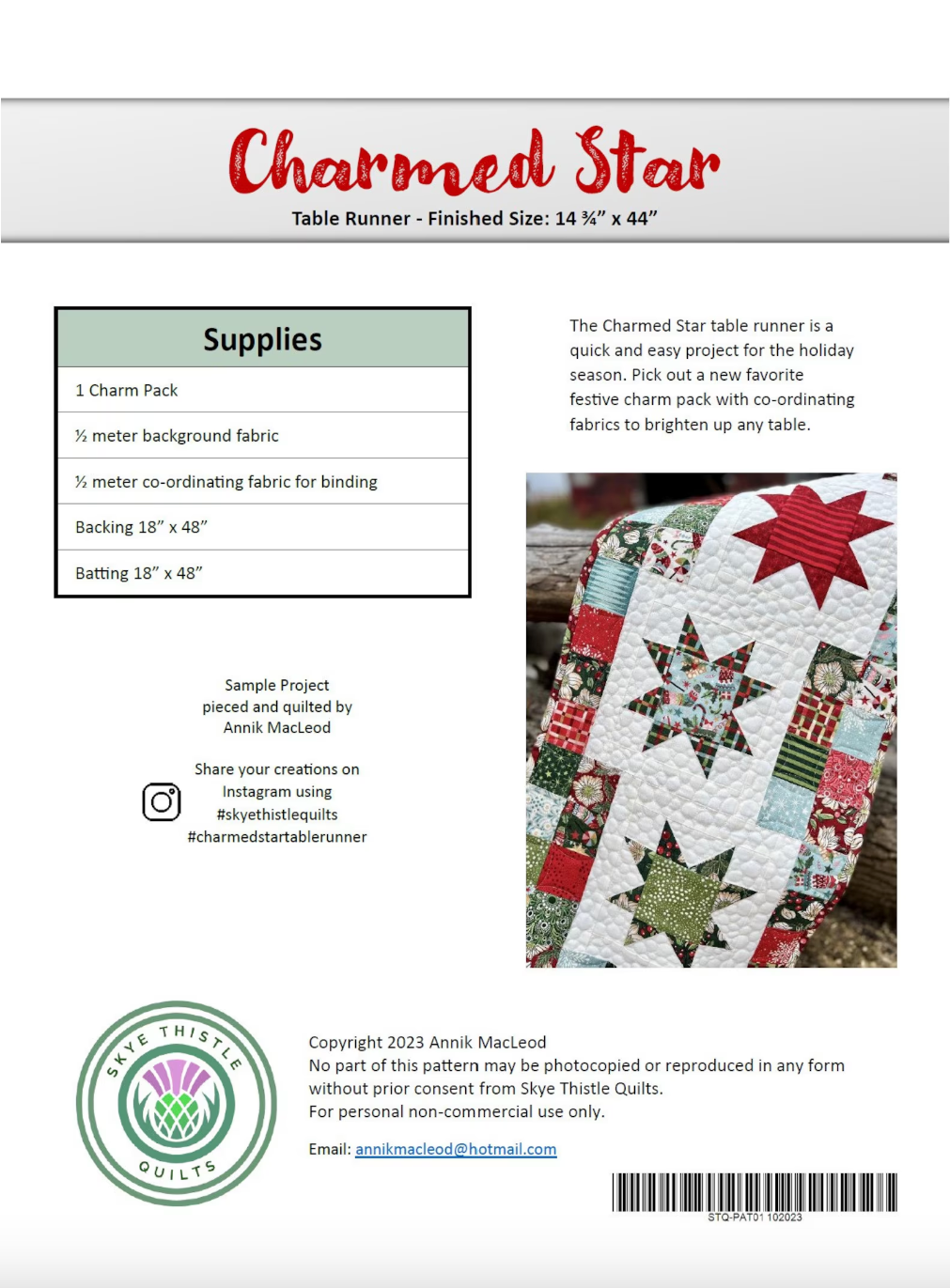 Back of the Runner Charmed Star Table Runner Pattern by Skye Thistle Quilts