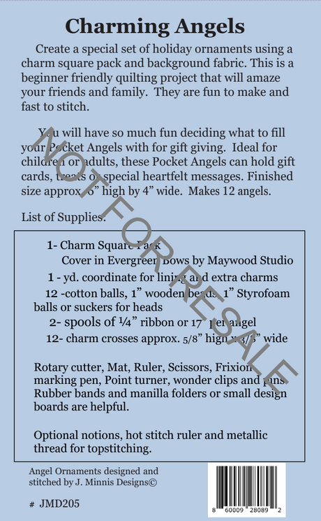Back of the Charming Pocket Angels Pattern by J. Minnis Designs
