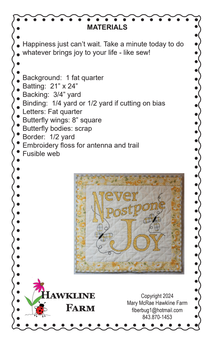 Back of the Joy Downloadable Pattern by Hawkline Farm Mary McRae