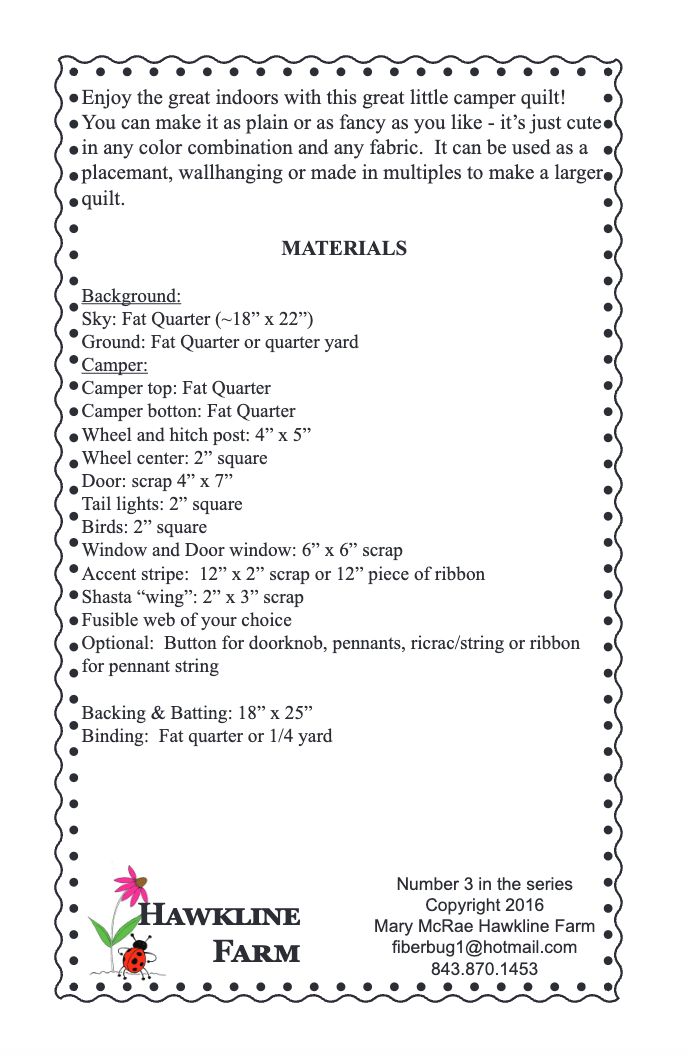 Back of the Quilt Camp! Shasta Downloadable Pattern by Hawkline Farm Mary McRae