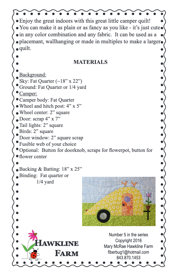 Back of the Quilt Camp! Teardrop Downloadable Pattern by Hawkline Farm Mary McRae