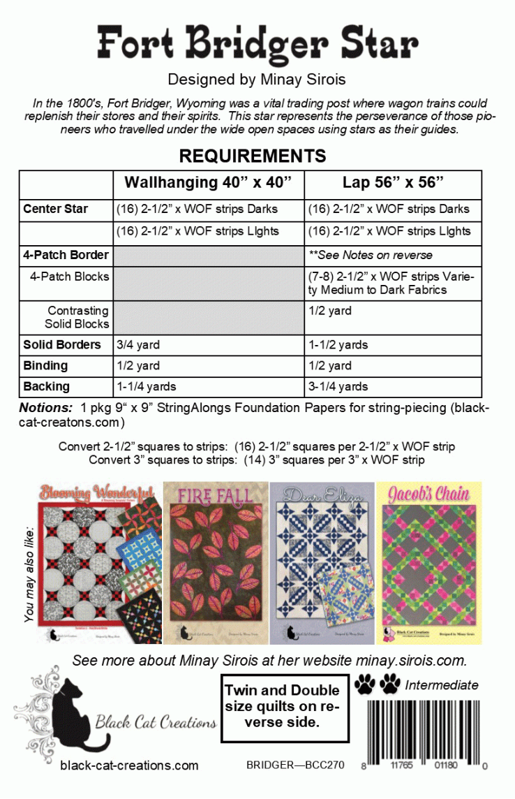Back of the Fort Bridger Star Quilt Pattern by Black Cat Creations
