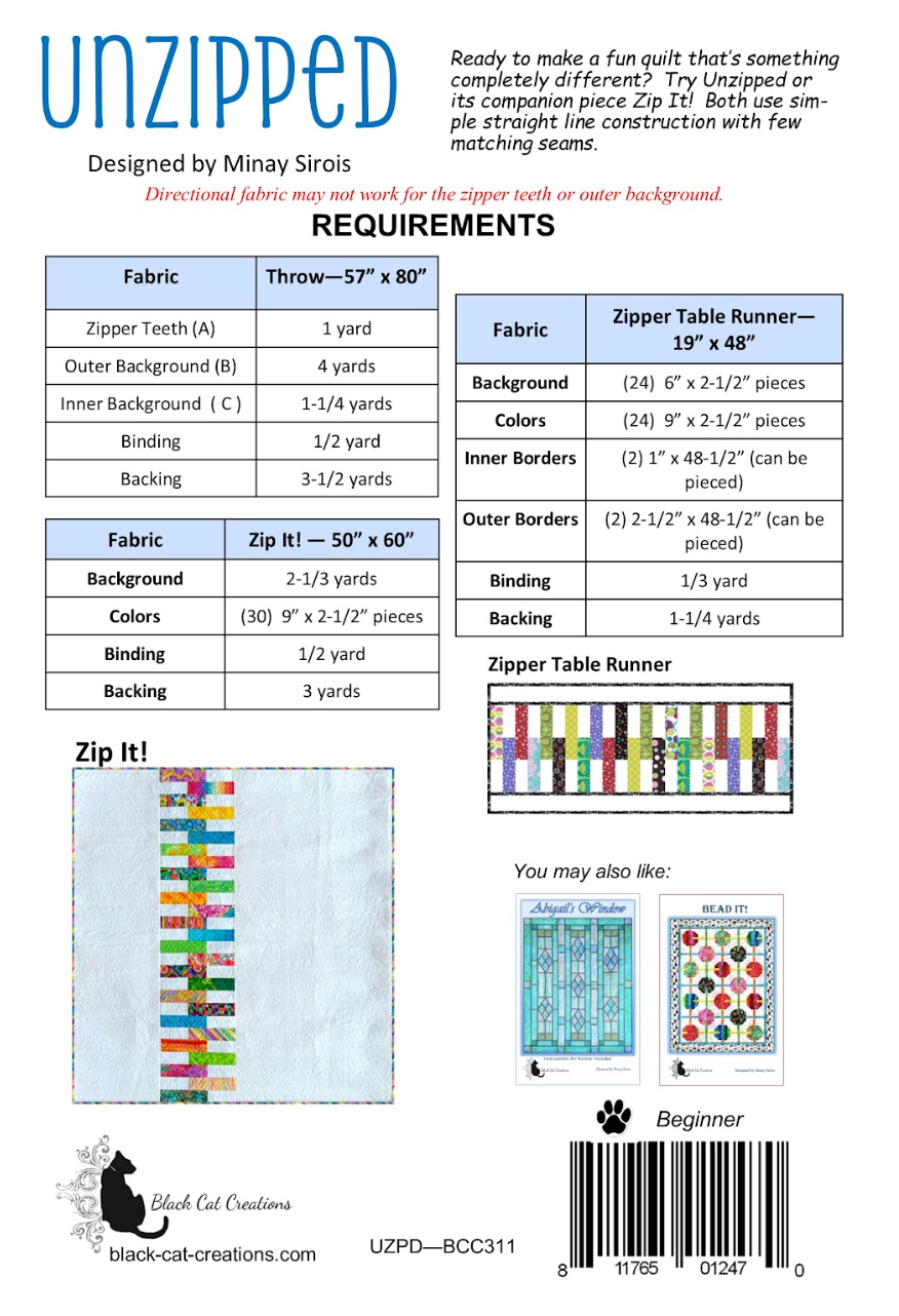 Back of the Unzipped Downloadable Pattern by Black Cat Creations