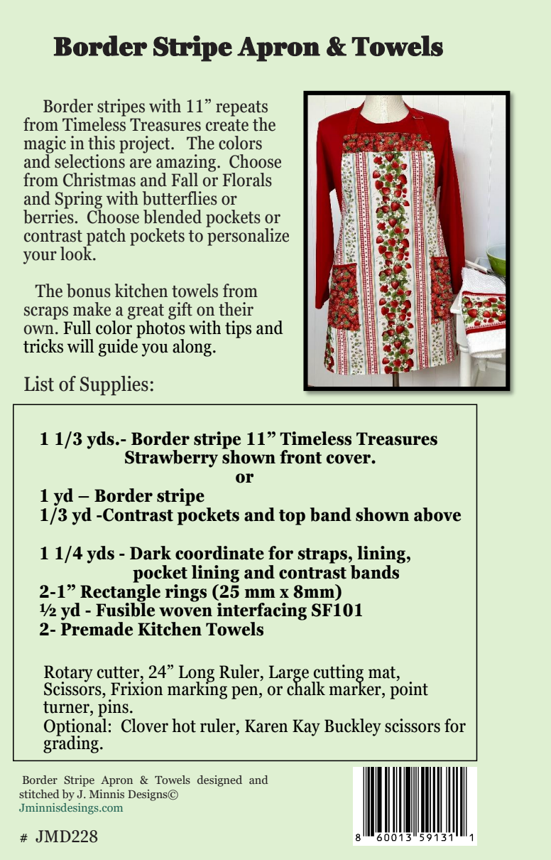Back of the Border Stripe Apron And Towels Downloadable Pattern by J. Minnis Designs