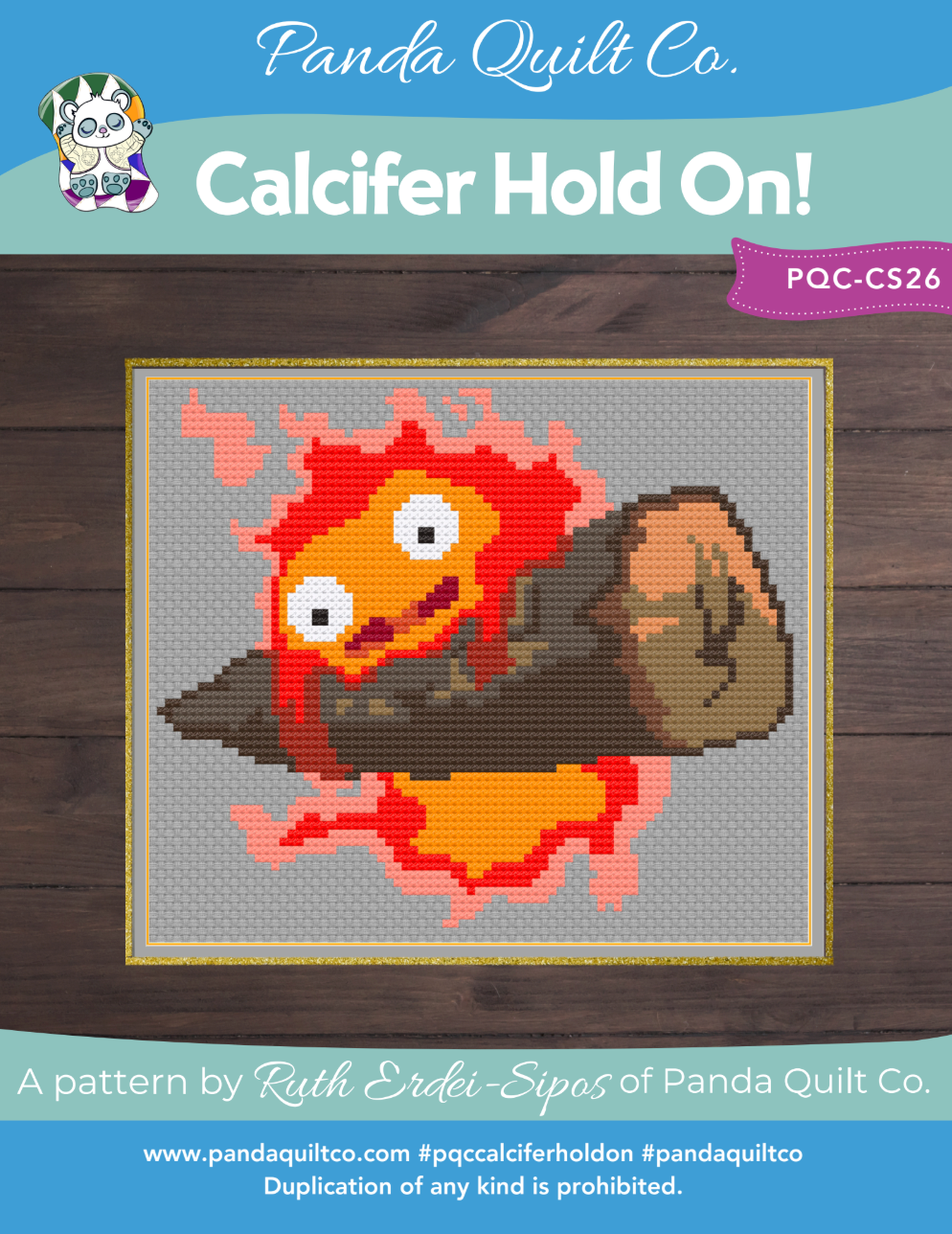 Calcifer Hold On Downloadable Cross Stitch Pattern by Panda Quilt Co