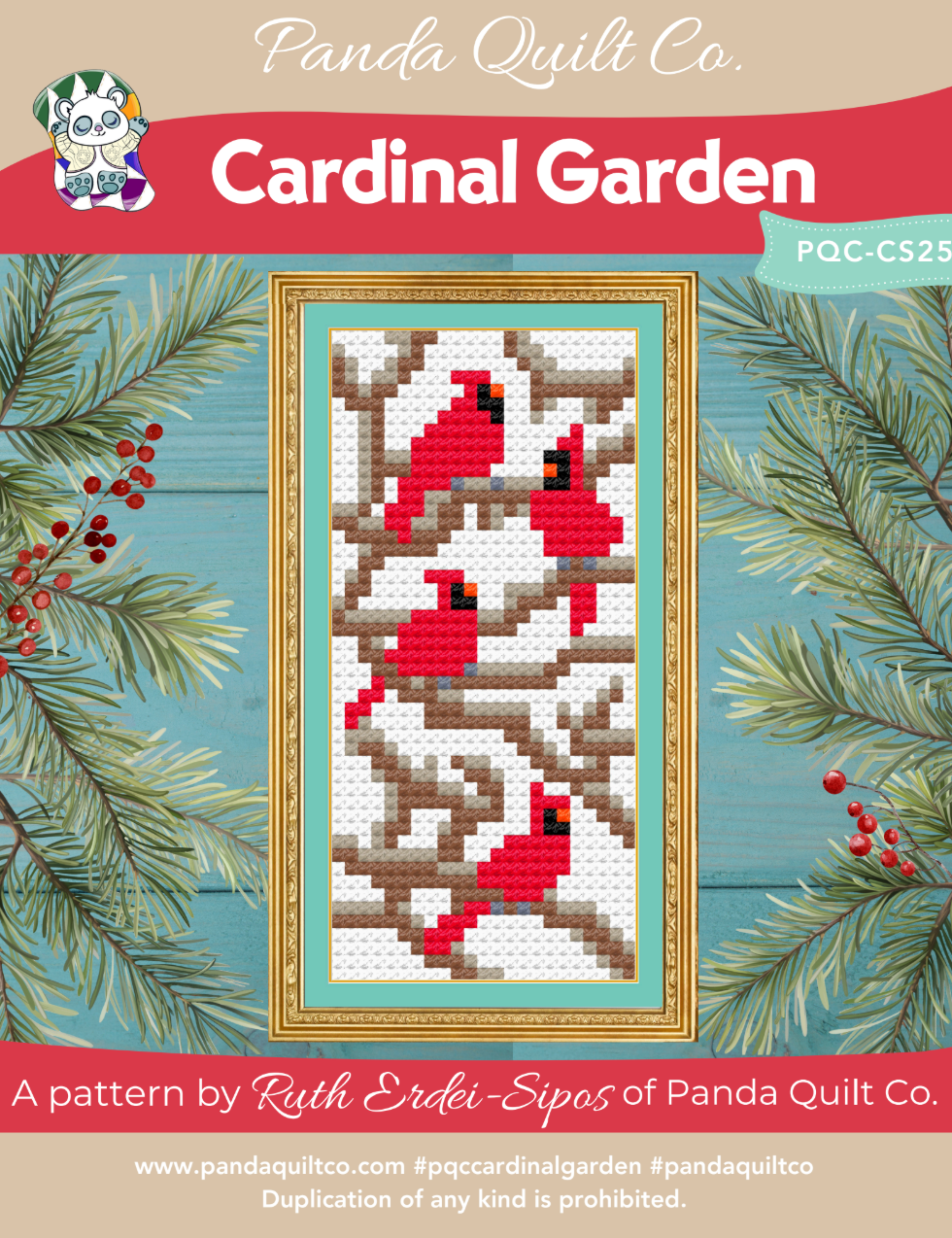Cardinal Garden Downloadable Cross Stitch Pattern by Panda Quilt Co