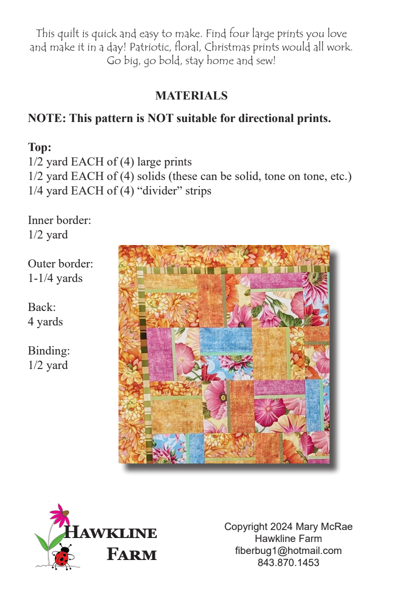 Back of the Big Prints Downloadable Pattern by Hawkline Farm Mary McRae