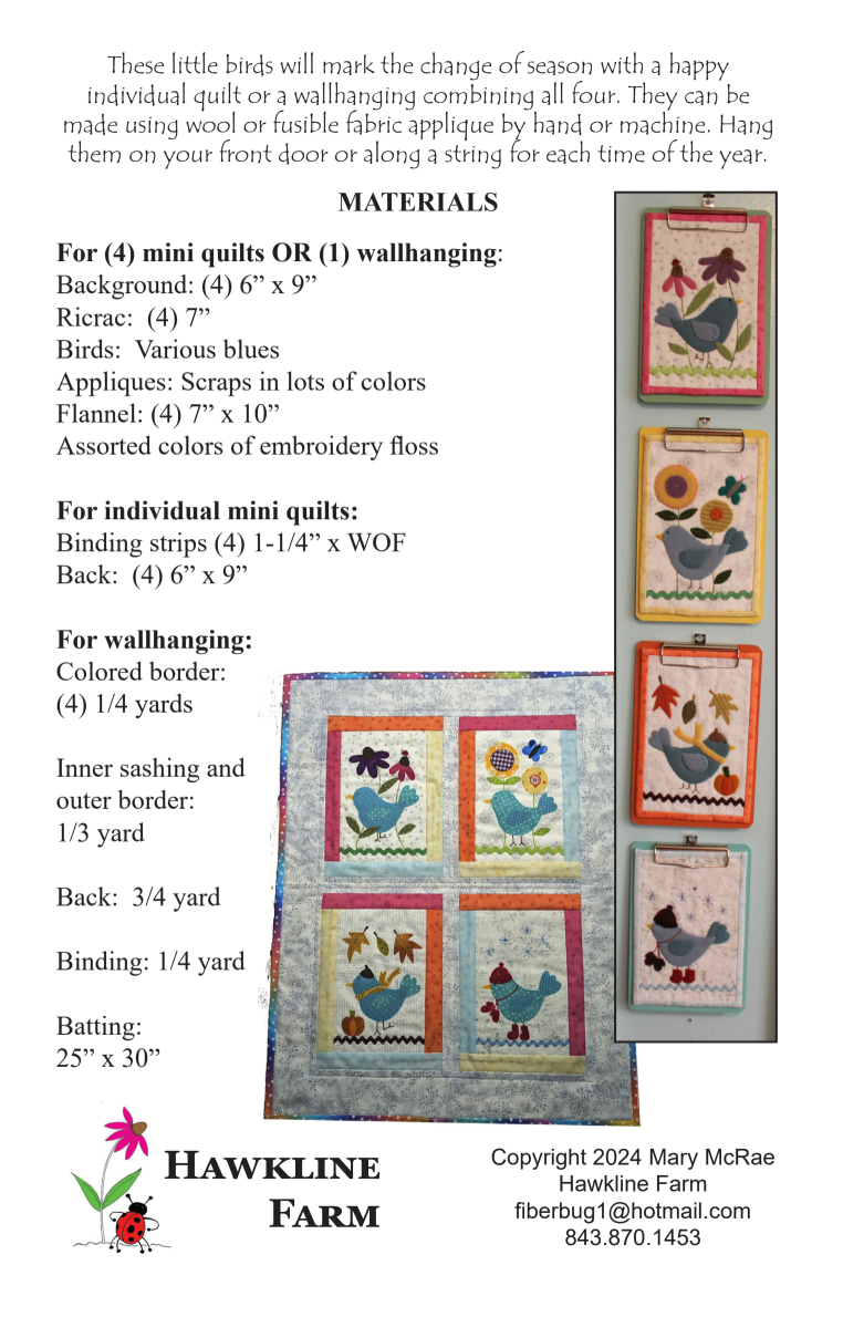 Birds for All Seasons Downloadable Pattern by Hawkline Farm Mary McRae