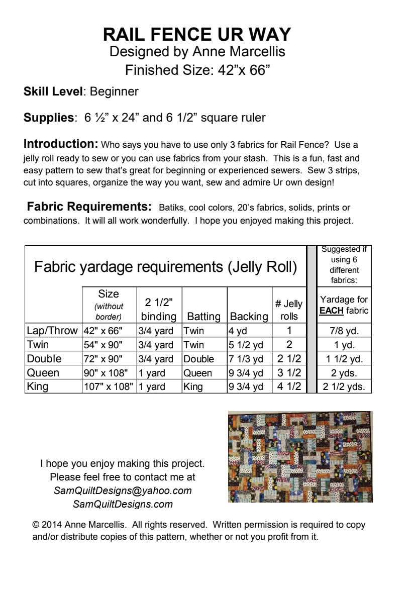 Back of the Rail Fence UR Way Downloadable Pattern by Sam Quilt Designs