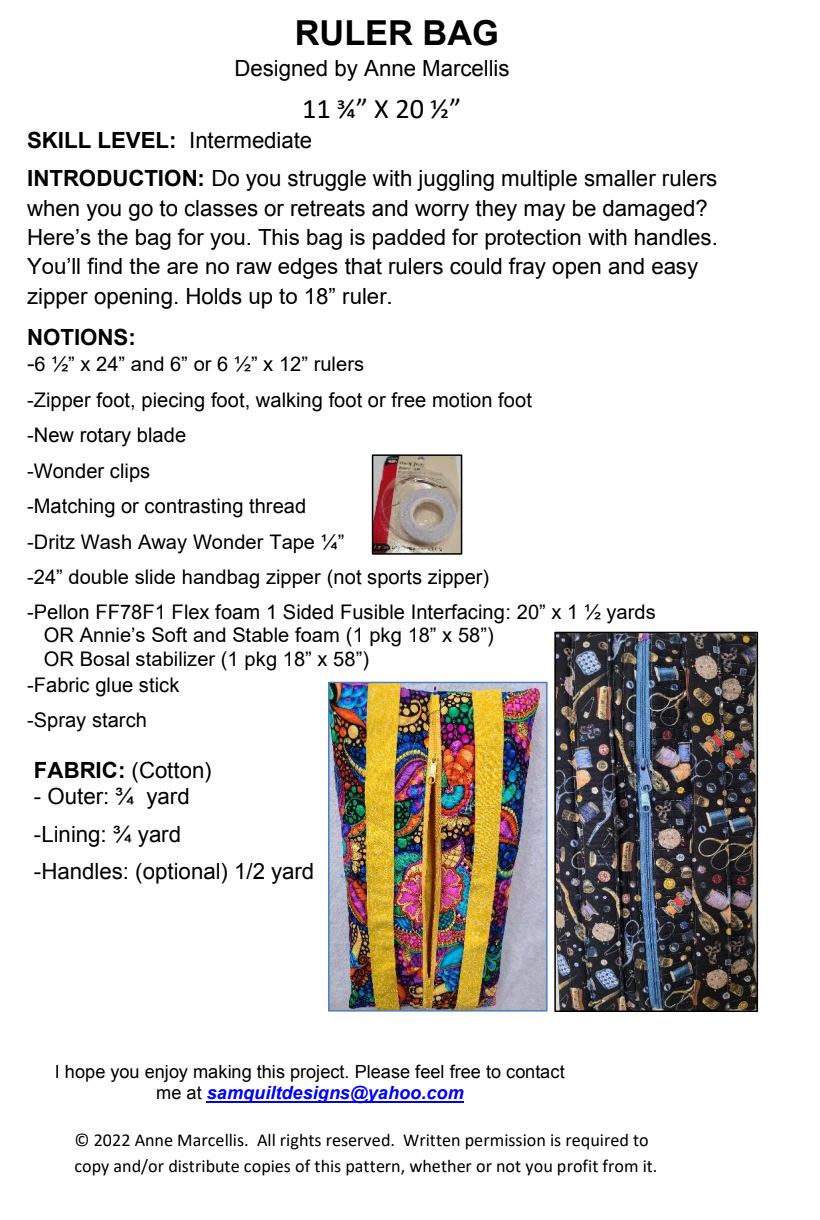 Back of the Ruler Bag Downloadable Pattern by Sam Quilt Designs