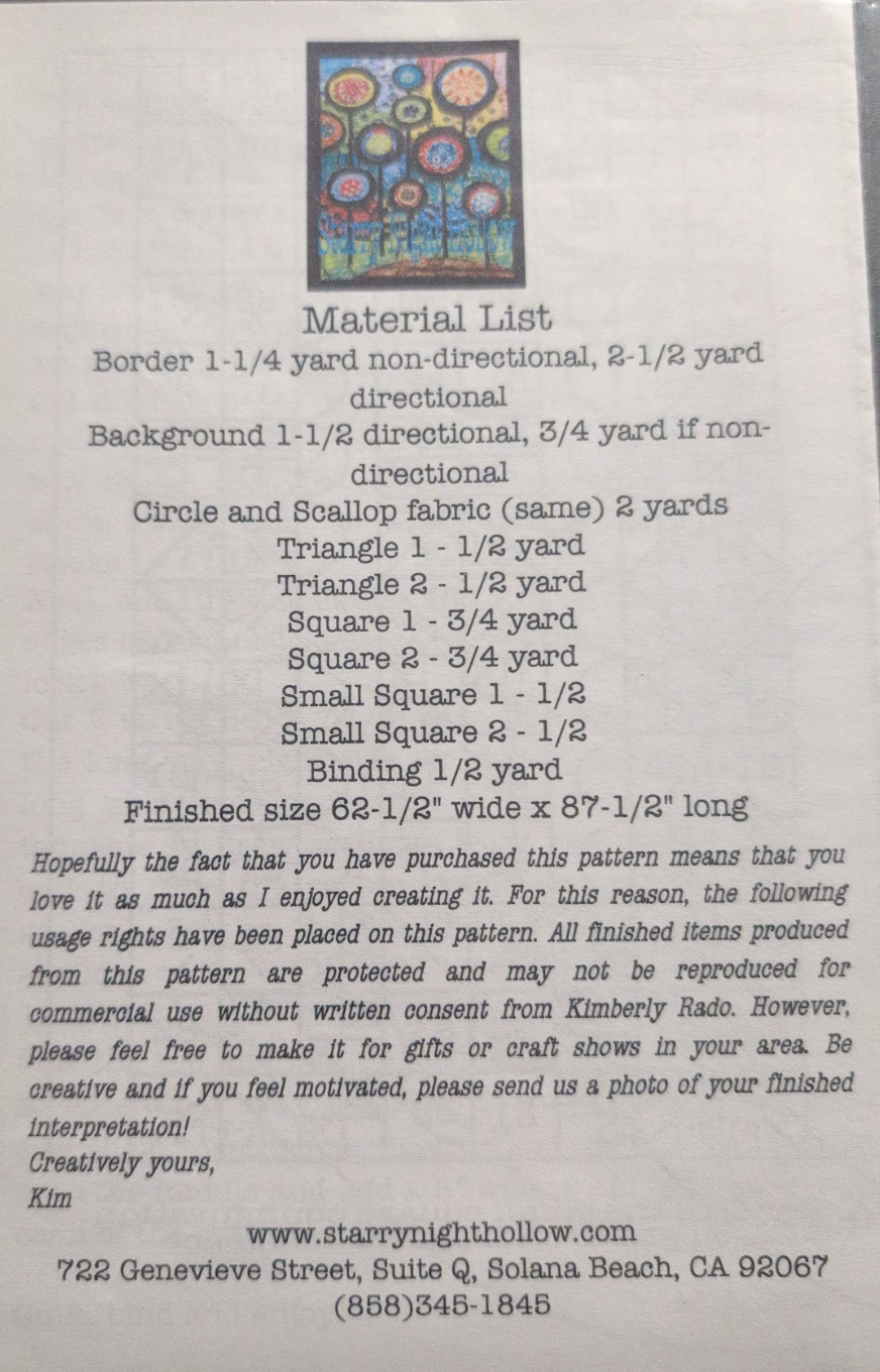 Back of the Serendipity Quilt Pattern by Starry Night Hollow