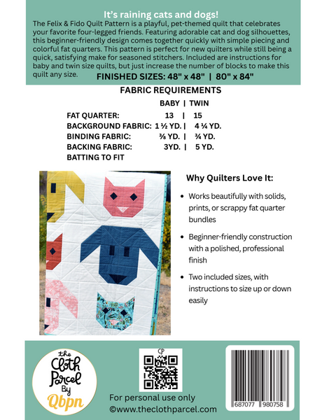 Back of the Felix & Fido Quilt Downloadable Pattern by Cloth Parcel