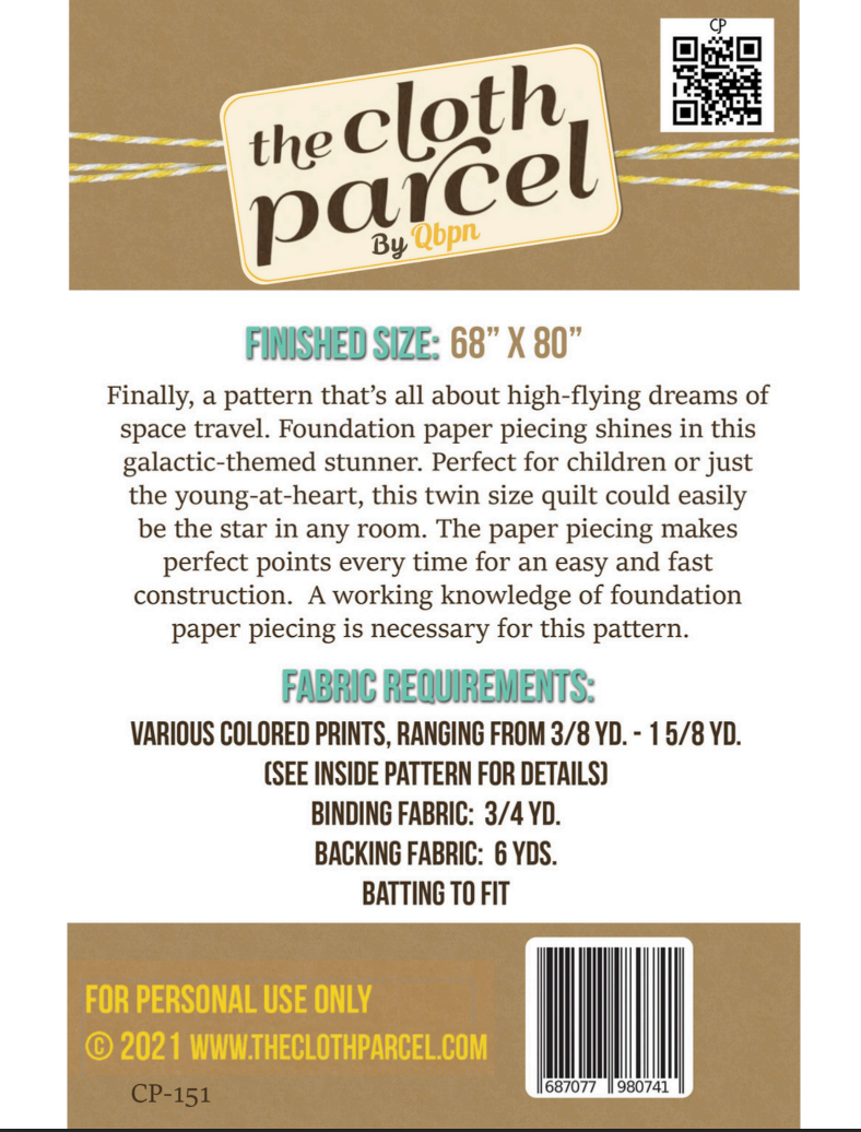 Back of the Mission to Mars Quilt Pattern by Cloth Parcel