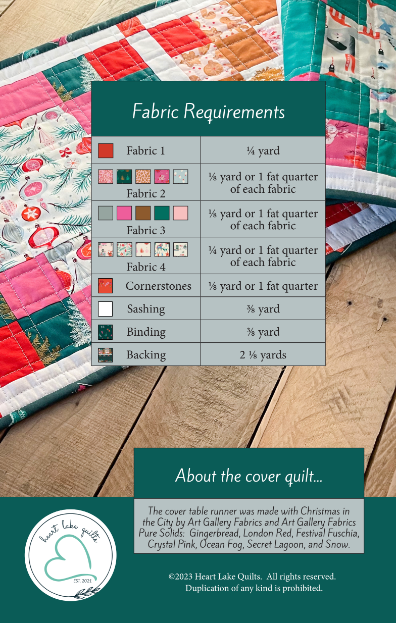 Back of the Stay Awhile Table Runner Downloadable Pattern by Heart Lake Quilts