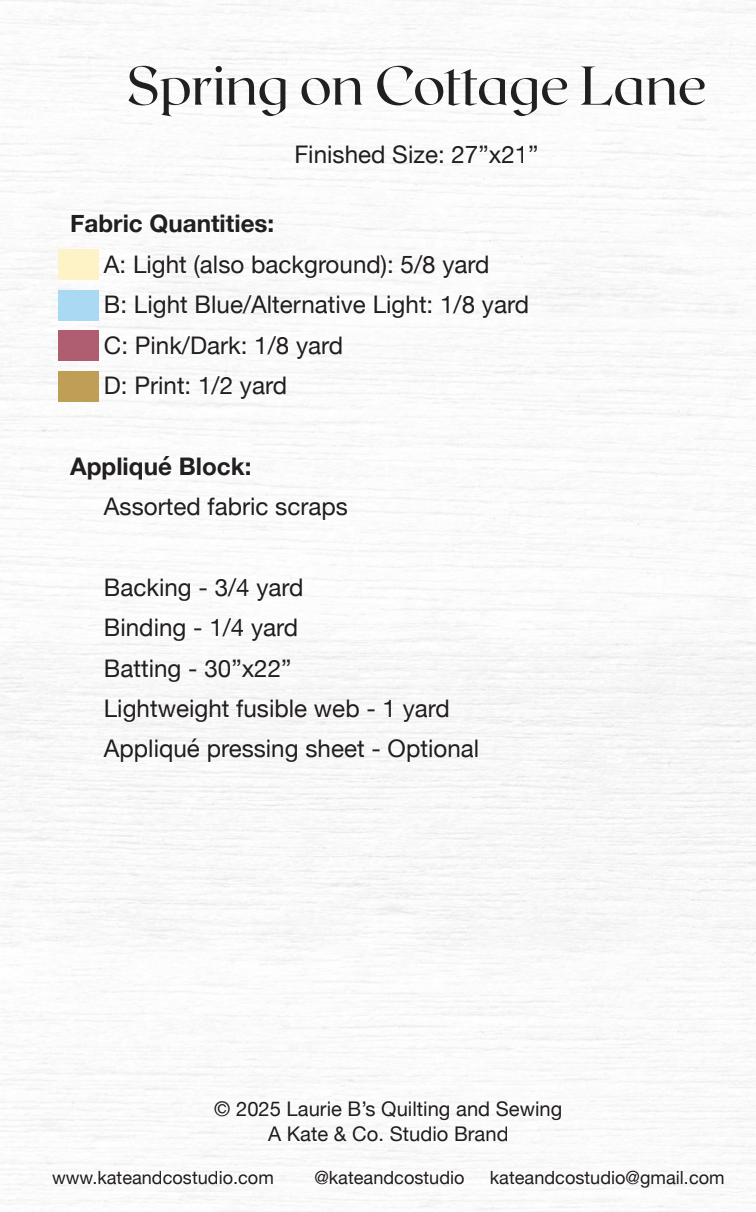 Back of the Spring on Cottage Lane Downloadable Pattern by Kate and Co.