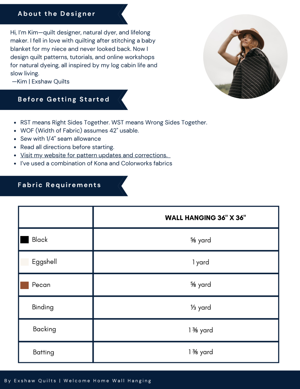 Back of the Welcome Home Downloadable Pattern by Exshaw Quilts