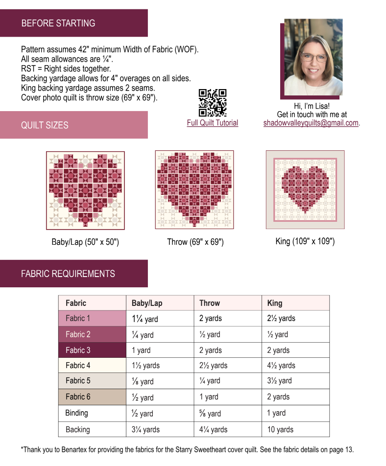 Back of the Starry Sweetheart Downloadable Pattern by Shadow Valley Quilts