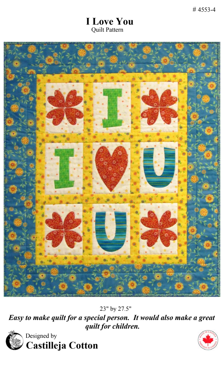 I Love You Downloadable Pattern By Castilleja Cotton