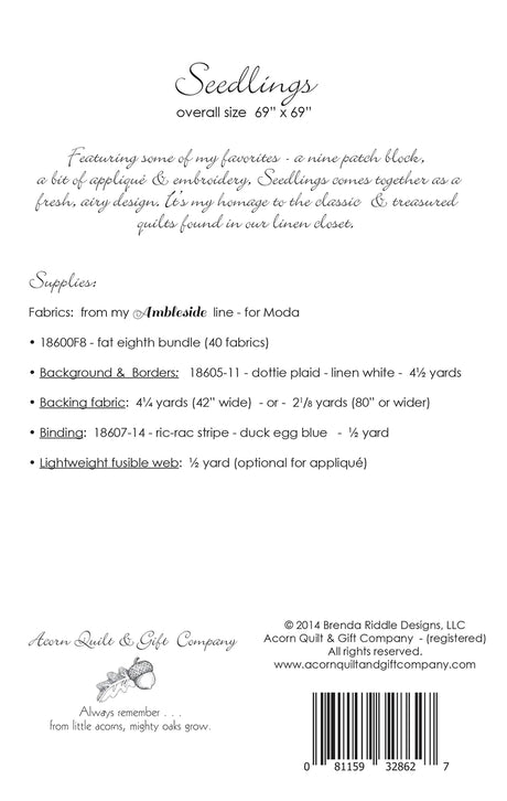 Back of the Seedlings Quilt Pattern by Brenda Riddle Designs