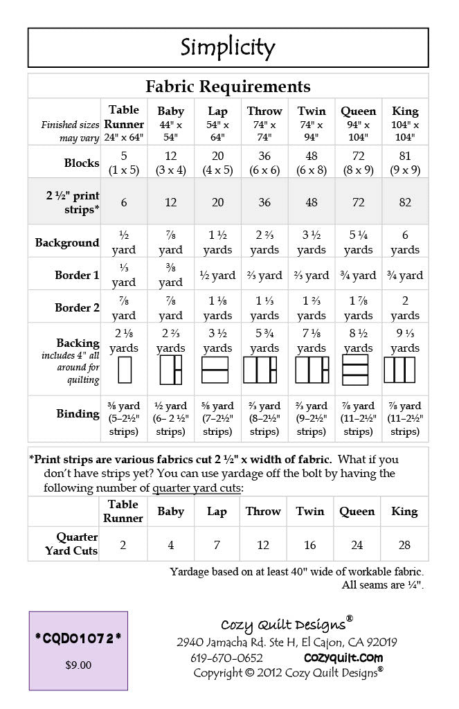 Back of the Simplicity Downloadable Pattern by Cozy Quilt Designs