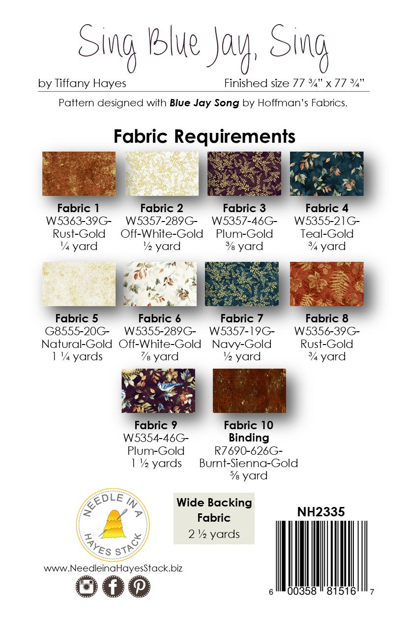 Sing Blue Jay, Sing Downloadable Pattern by Needle In A Hayes Stack