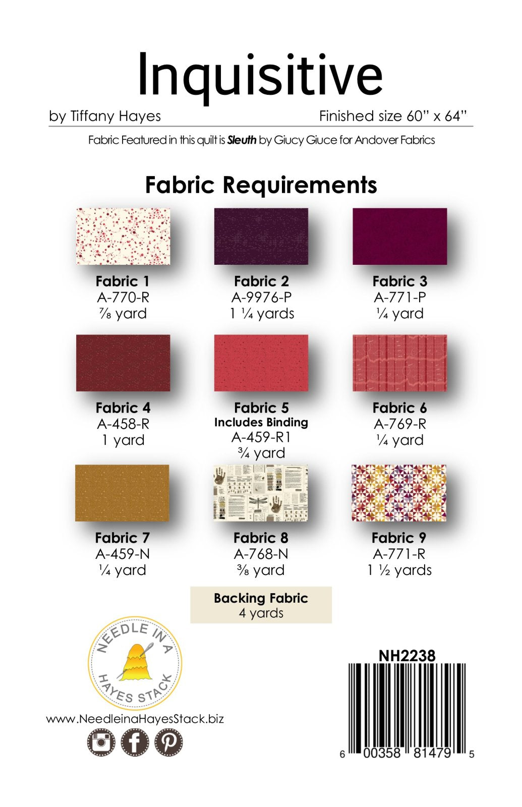 Back of the Inquisitive Downloadable Pattern by Needle In A Hayes Stack