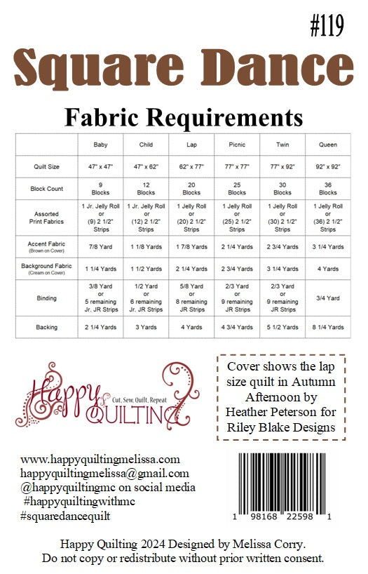 Back of the Square Dance Quilt Pattern by Happy Quilting Melissa Corry