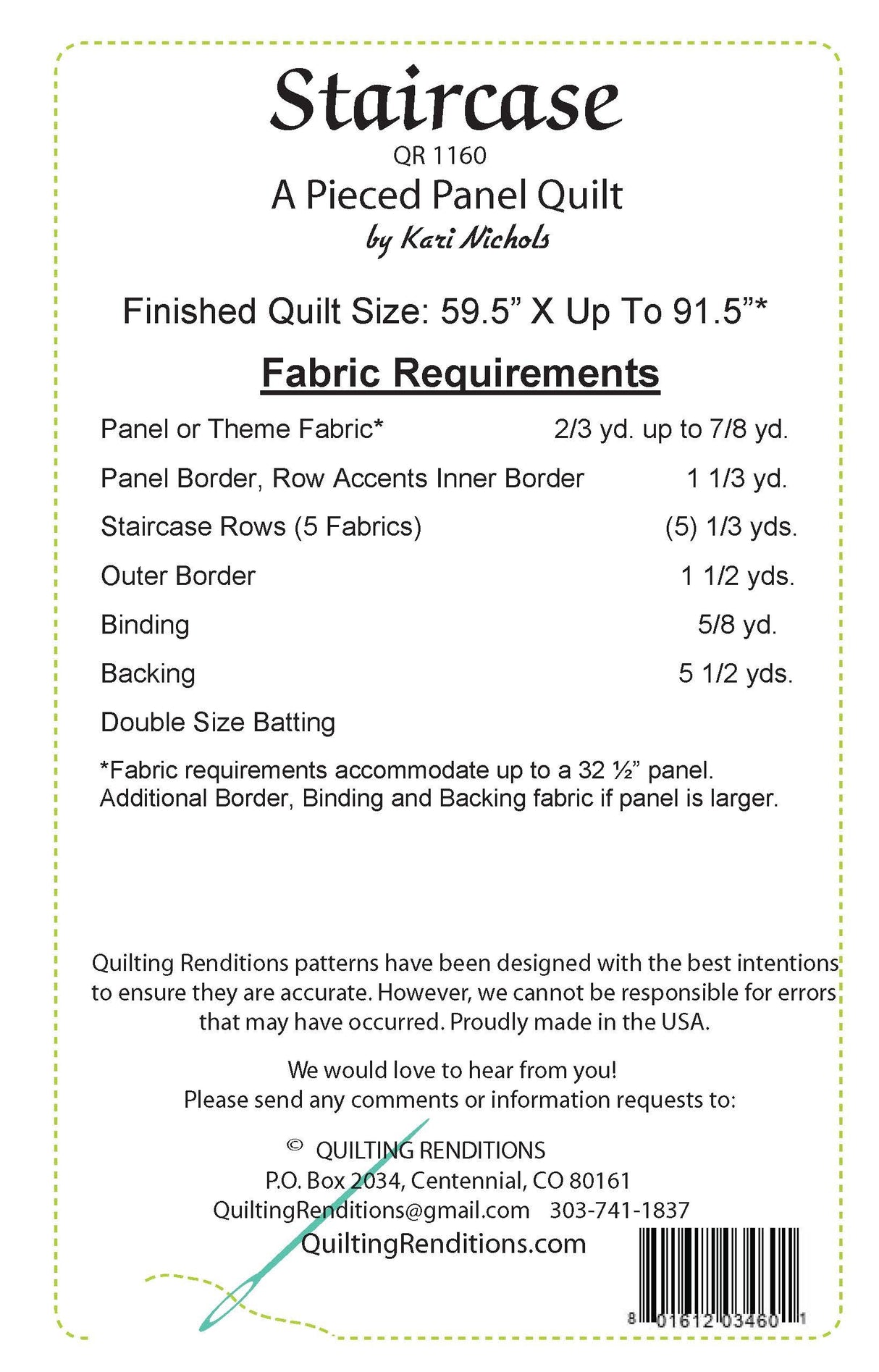 Back of the Staircase Pattern by Quilting Renditions