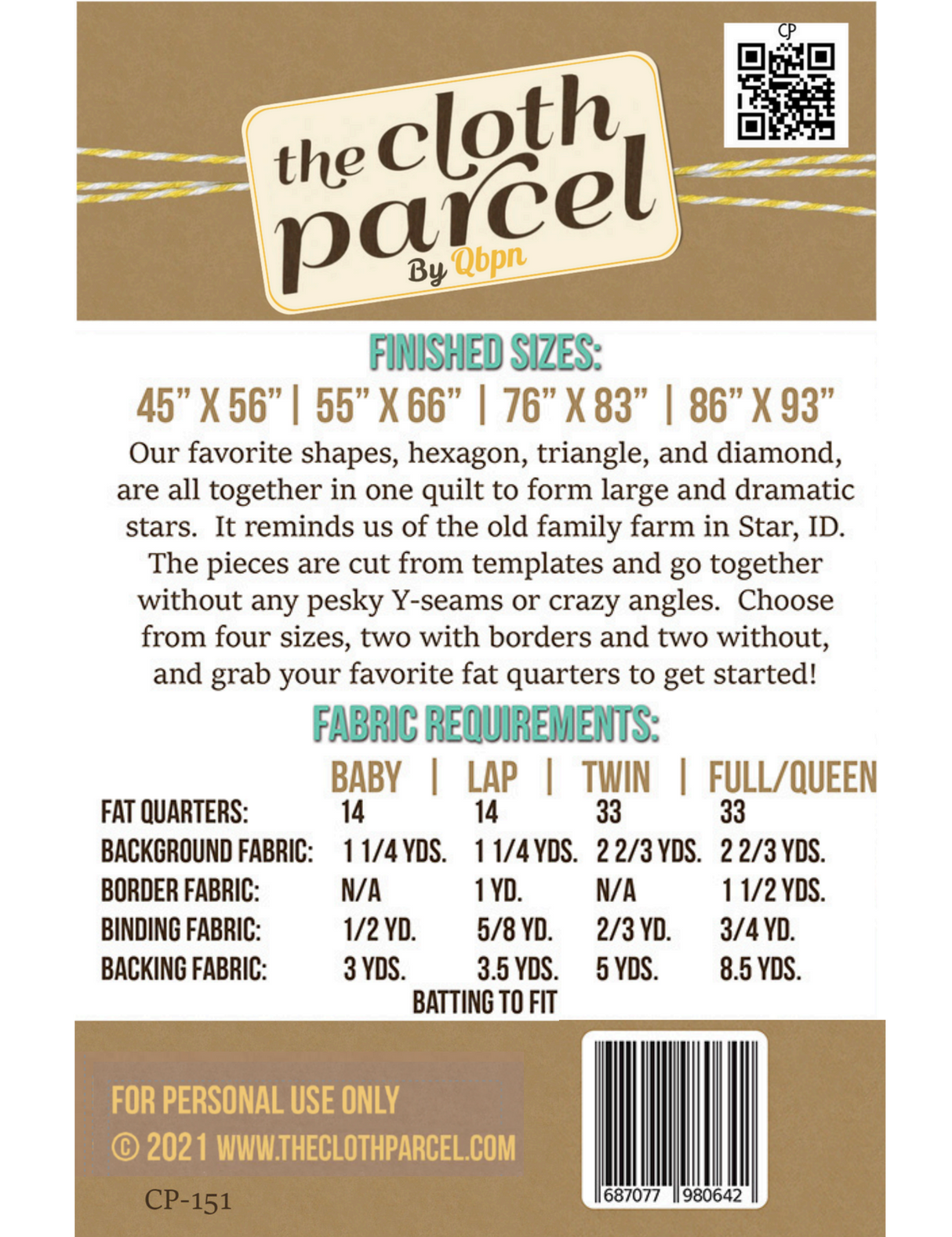 Back of the Star Farm Quilt Pattern by The Cloth Parcel