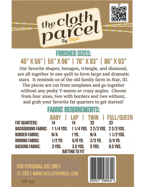 Back of the Star Farm Quilt Pattern by The Cloth Parcel