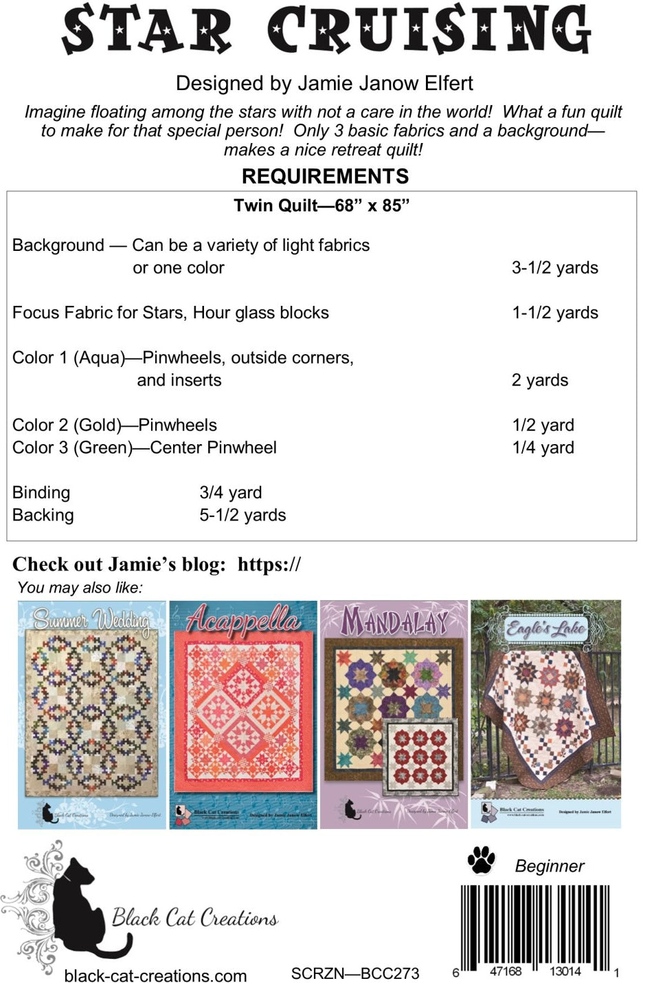 Back of the Star Cruising Downloadable Pattern by Black Cat Creations