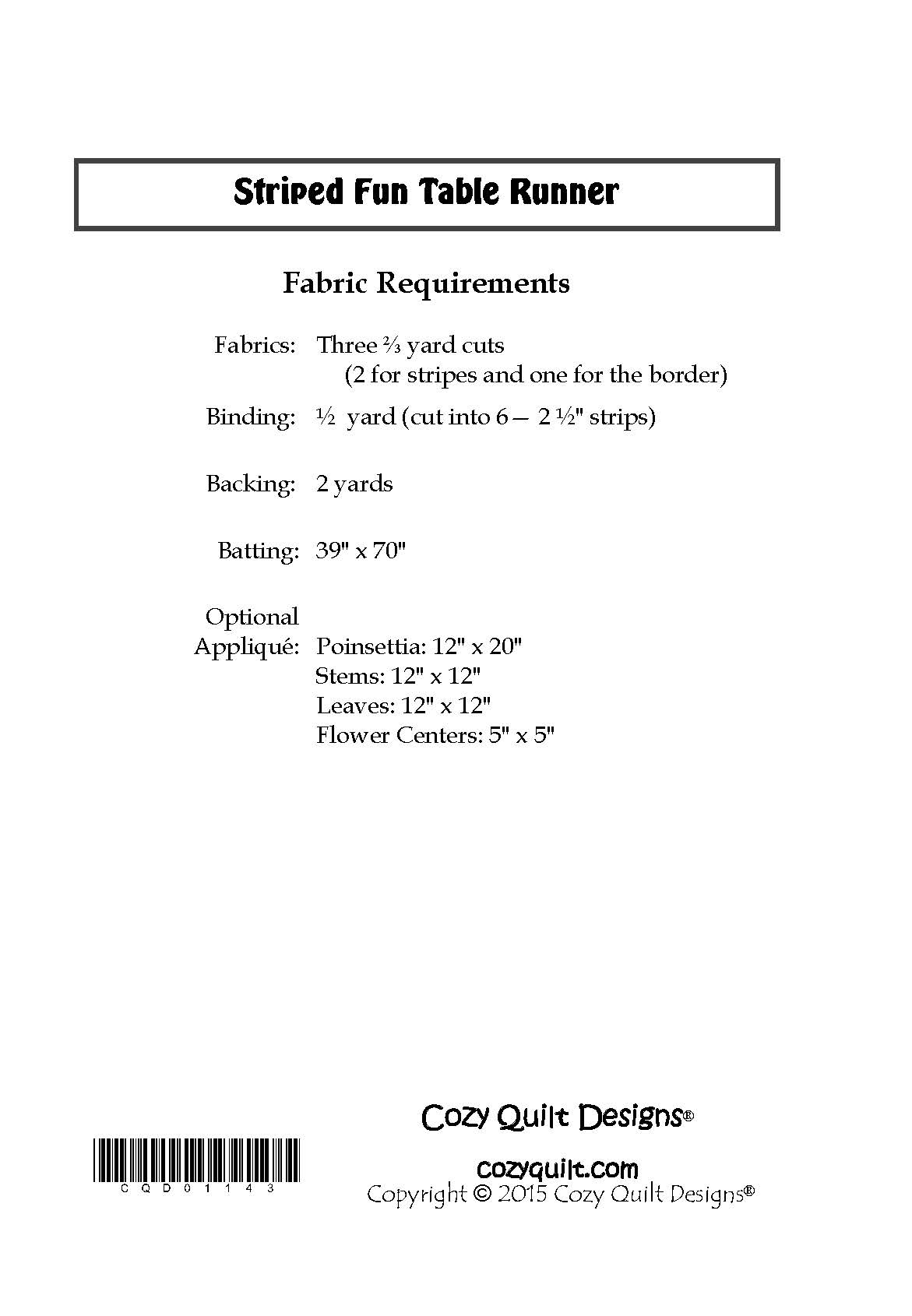 Back of the Striped Fun Table Runner Downloadable Pattern by Cozy Quilt Designs