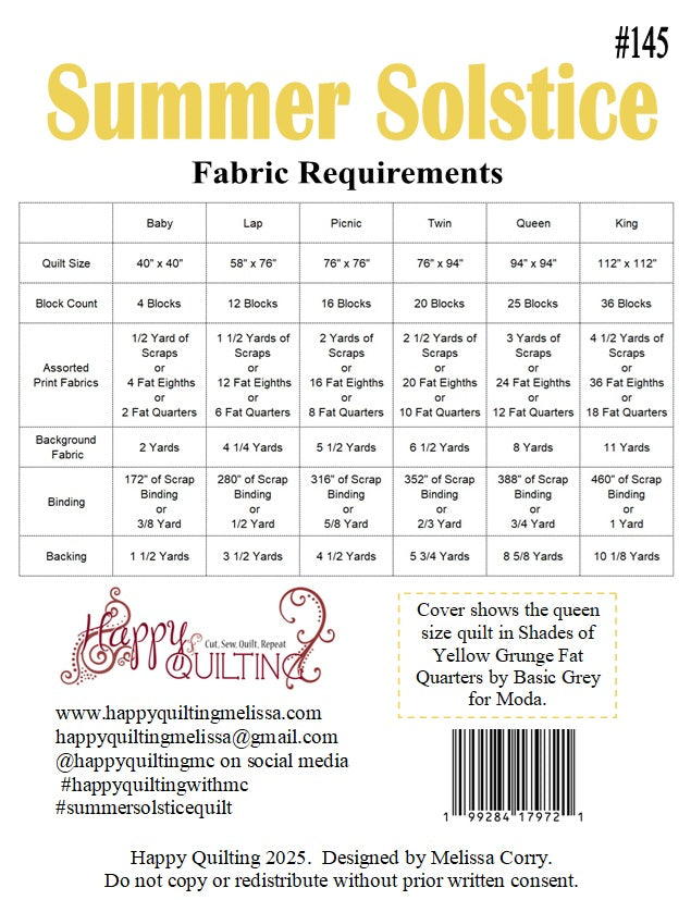 Back of the Summer Solstice Downloadable Pattern by Happy Quilting Melissa Corry