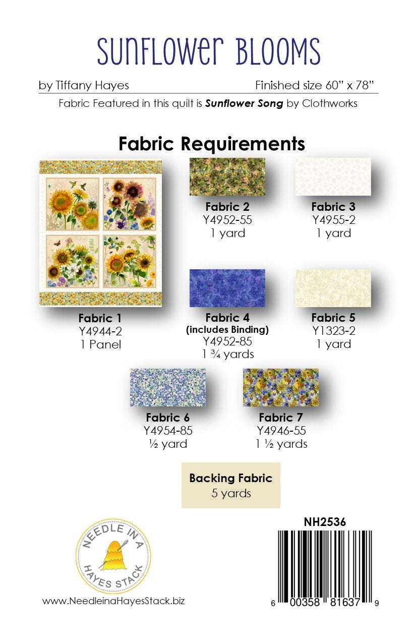 Back of the Sunflower Blooms Downloadable Pattern By Needle In A Hayes Stack