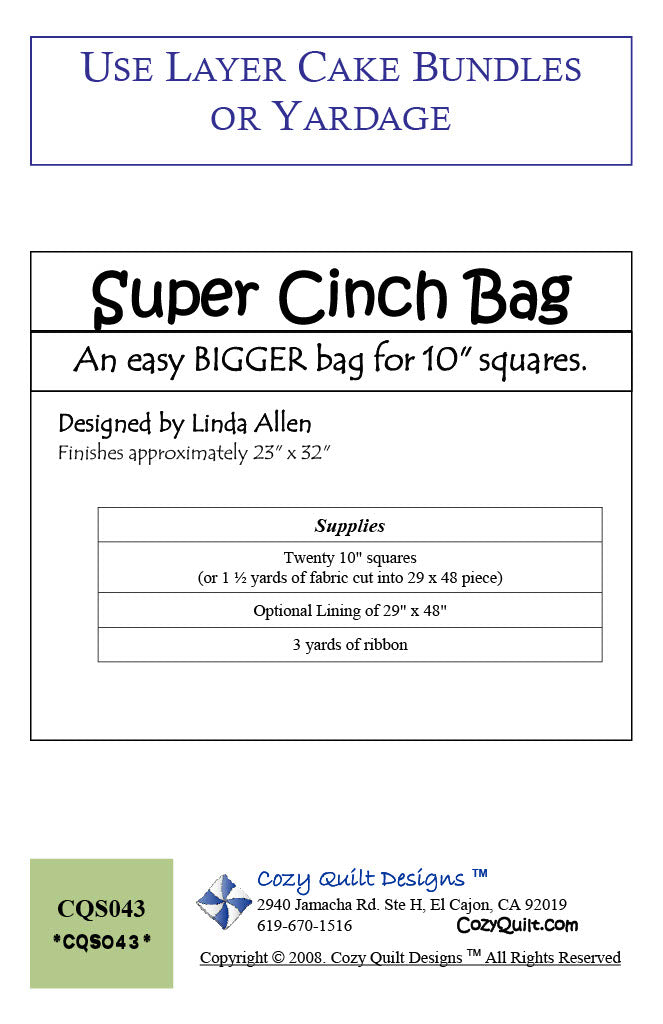 Back of the Super Cinch Downloadable Pattern by Cozy Quilt Designs