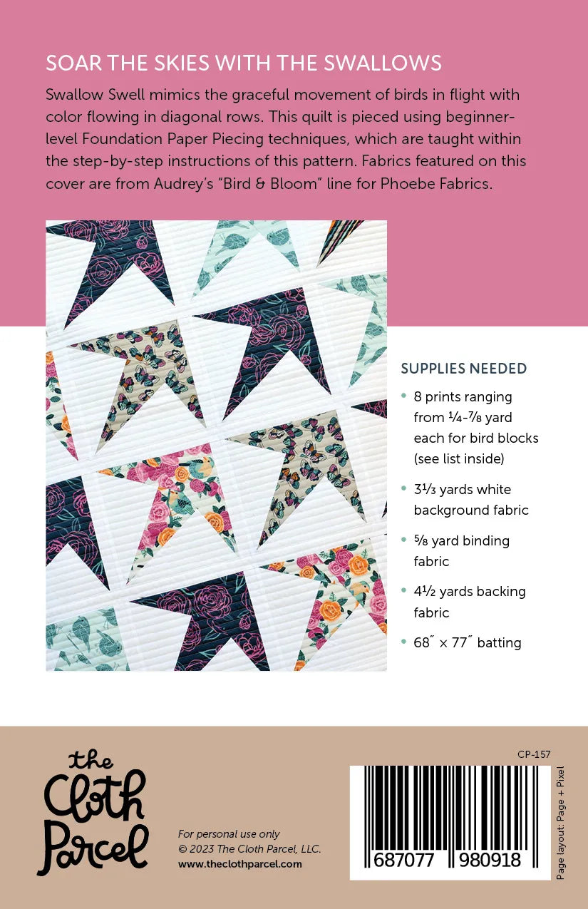 Back of the Swallow Swell Quilt Downloadable Pattern by Cloth Parcel