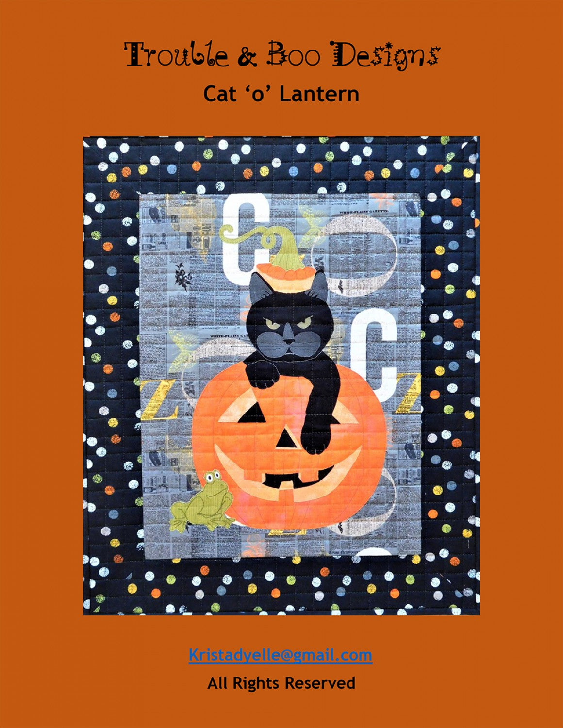 Cat O Lantern Quilt Pattern by Trouble and Boo Designs