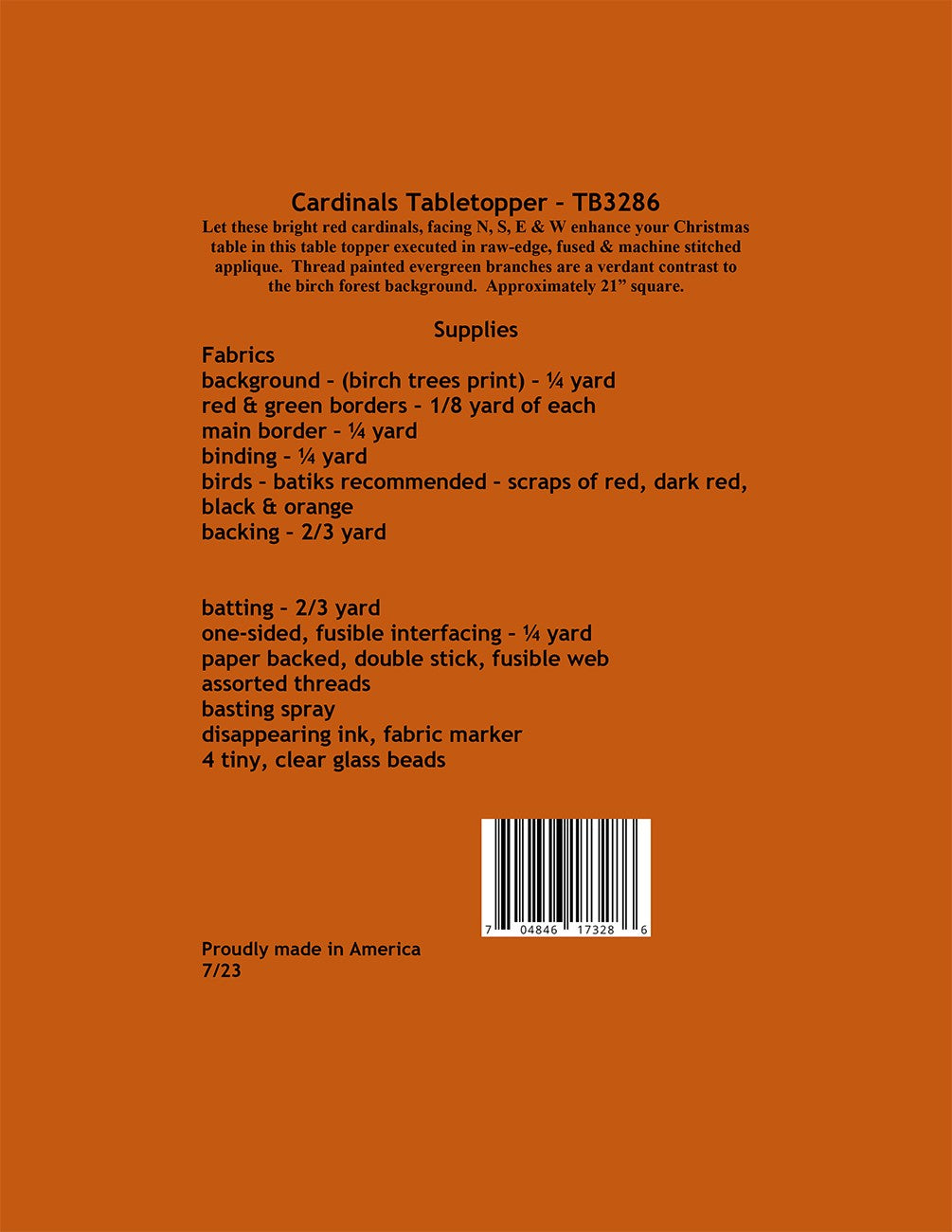 Back of the Cardinals Table Topper Pattern by Trouble and Boo Designs