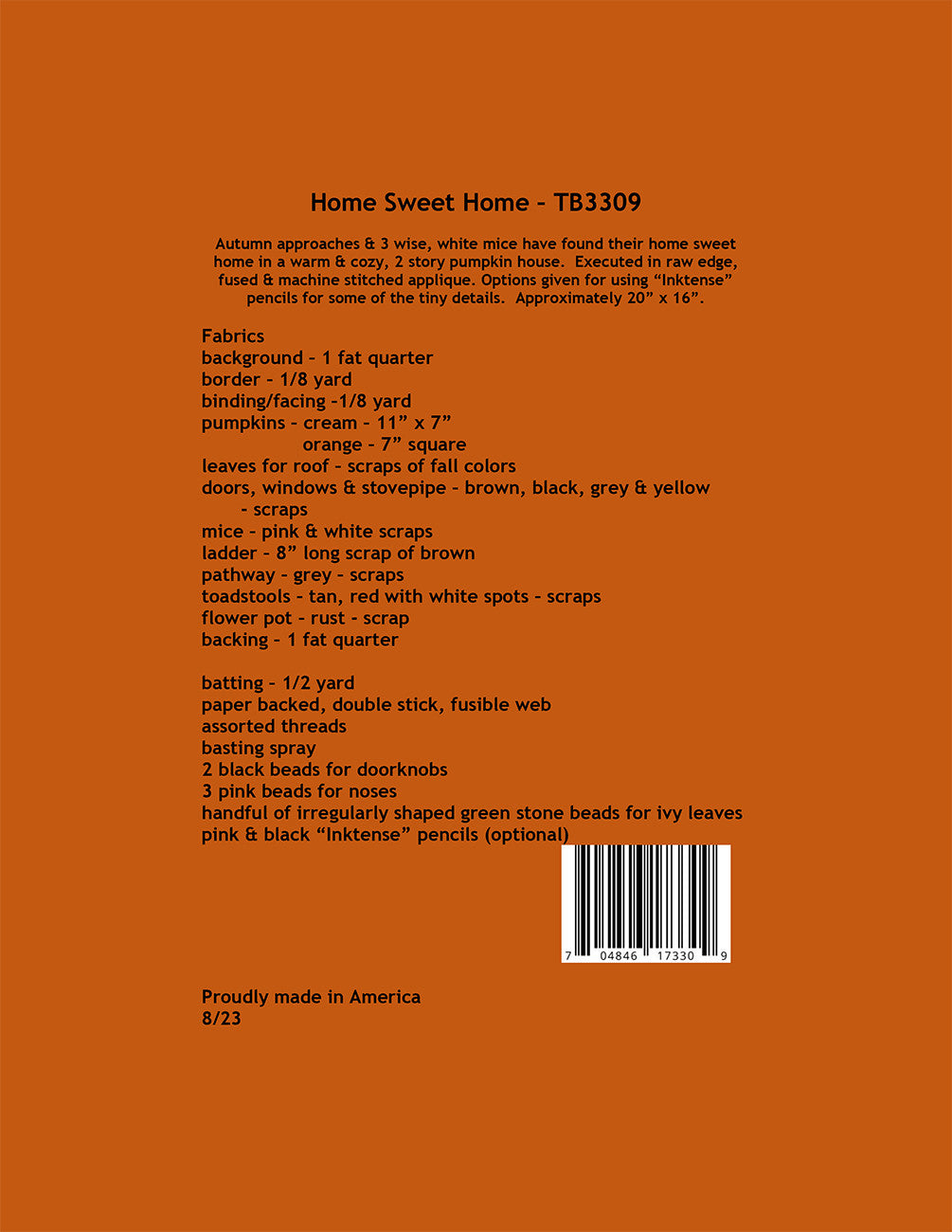 Back of the Home Sweet Home Quilt Pattern by Trouble and Boo Designs